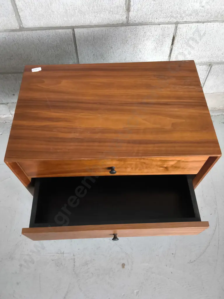 MID CENTURY 2 DRAWER WOODEN BEDSIDE TABLE, H 61 CM X W 46 CM X D 31 CM Image 1++