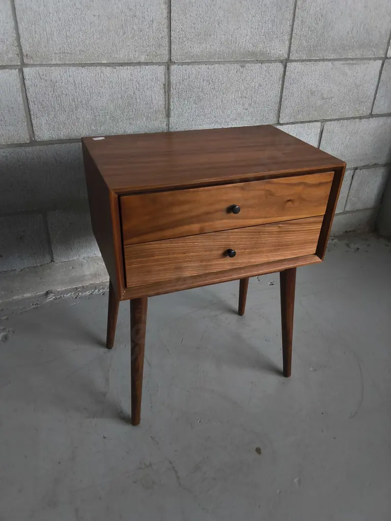 MID CENTURY 2 DRAWER WOODEN BEDSIDE TABLE, H 61 CM X W 46 CM X D 31 CM Image 1++