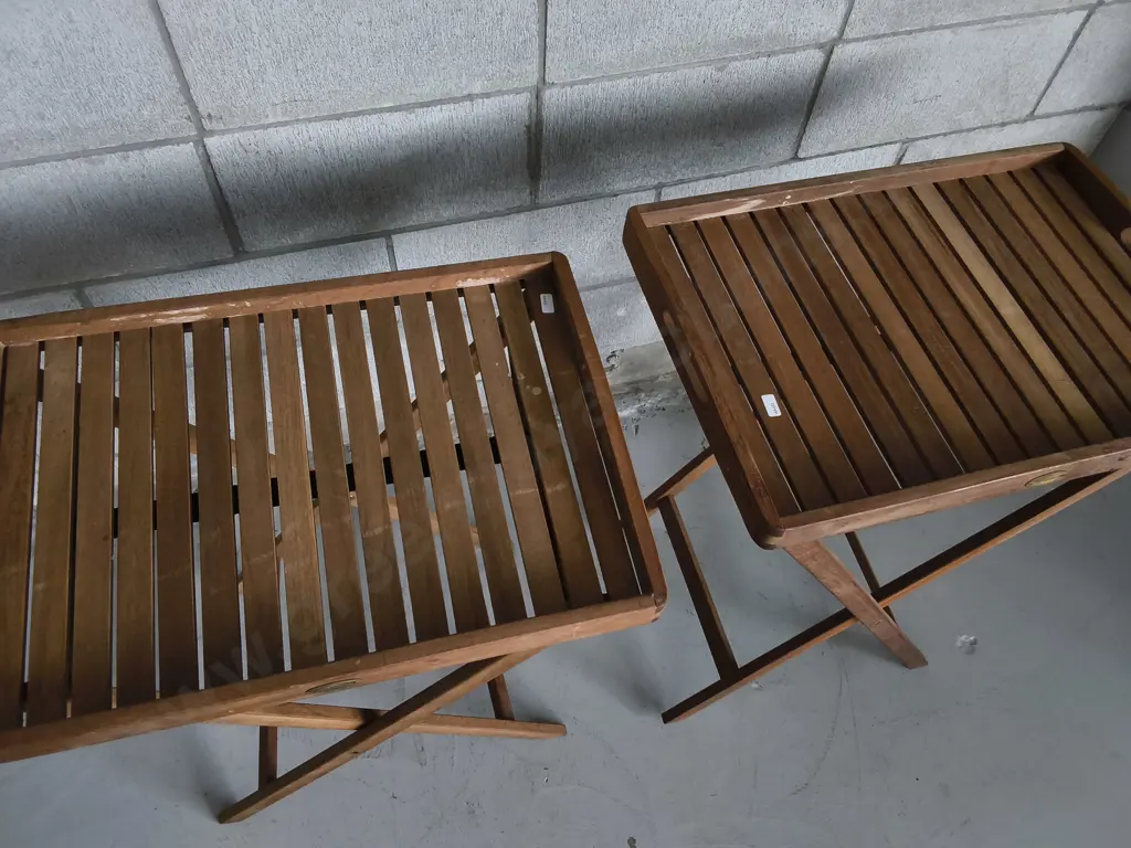 PAIR OF WOODEN FOLDING TABLES, ONE TABLE NEEDS RESCREWING, H 64 CM Image 1++