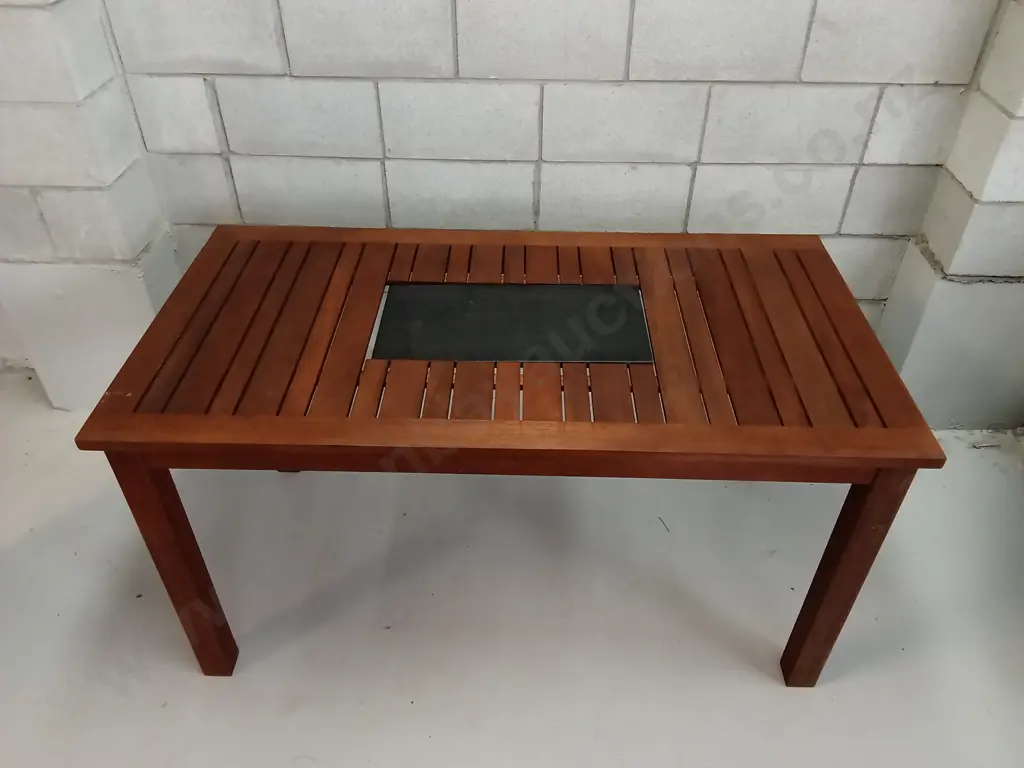 BRAND NEW JARRAH WOODEN TABLE, WITH GRANITE CENTRE INSERT, H 70CM X L 133CM X W 70CM Image 1++
