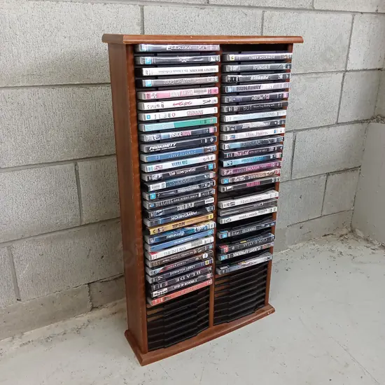 DVD STACK DISPLAY WITH CONTENTS, H 84CM X W 47CM D 14CM