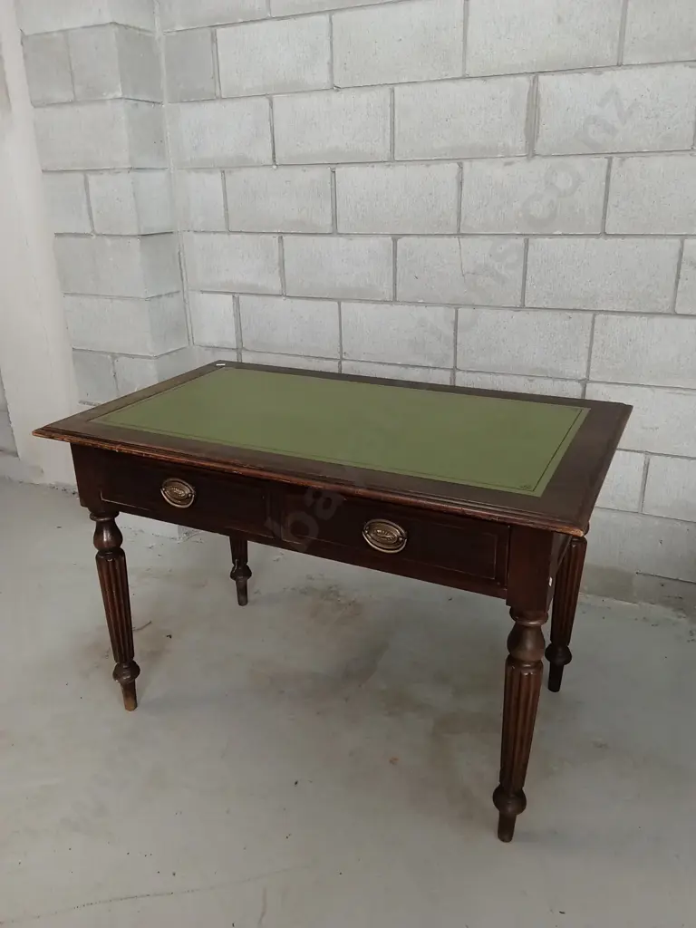 VINTAGE WOODEN WRITING TABLE WITH GREEN LEATHER TOP, H 79CM X W 117CM X D 69CM Image 1++
