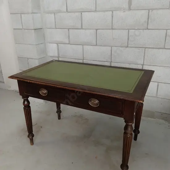 VINTAGE WOODEN WRITING TABLE WITH GREEN LEATHER TOP, H 79CM X W 117CM X D 69CM