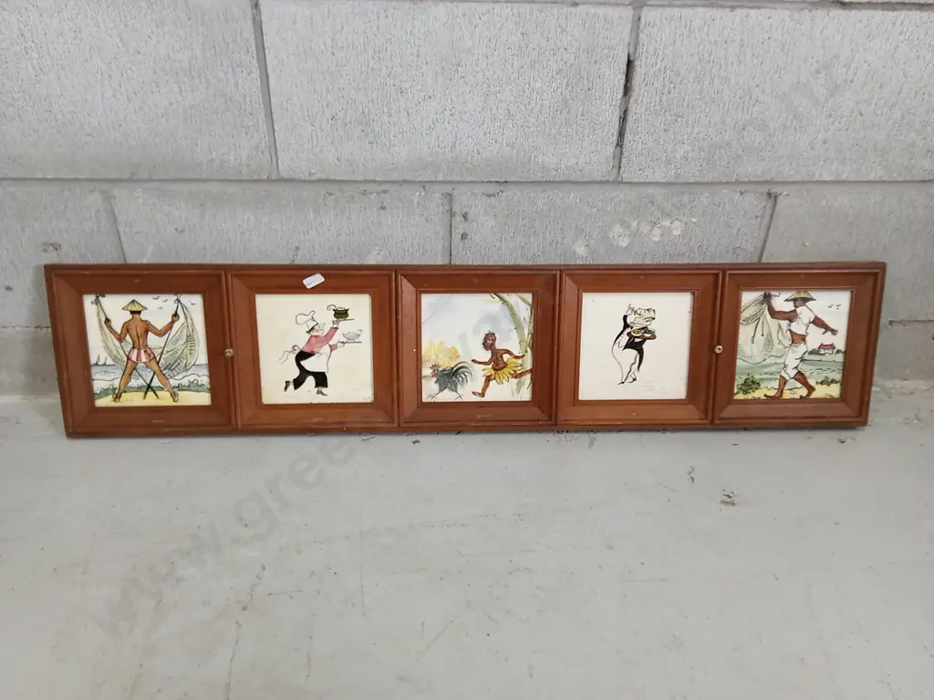 FRAMED HAND PAINTED TILES, AUSTRALIA, 105CM X 24CM Image 1++