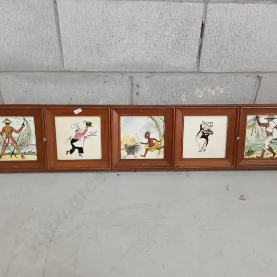 FRAMED HAND PAINTED TILES, AUSTRALIA, 105CM X 24CM