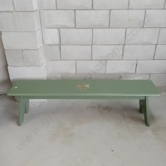 GREEN WOODEN BENCH, H 42CM X W 151CM