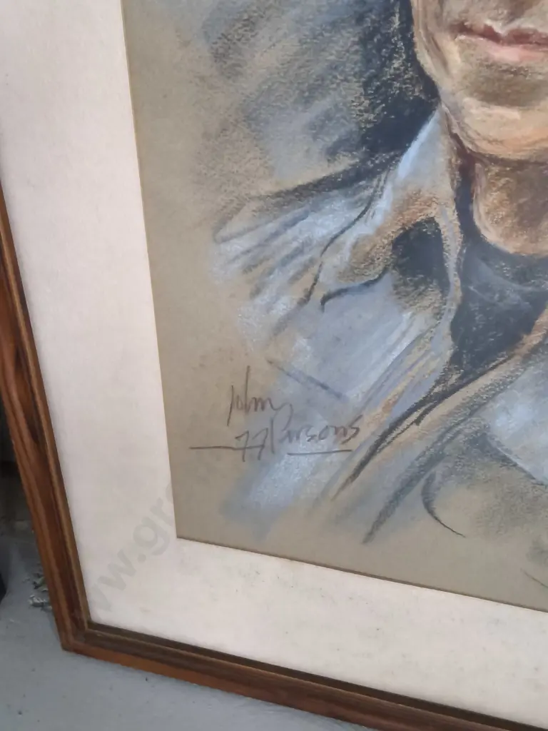 PAIR OF VINTAGE FRAMED ORIGINAL PASTEL PORTRAITS, JOHN PARSONS 1977, H 66 CM X W 47 CM Image 1++
