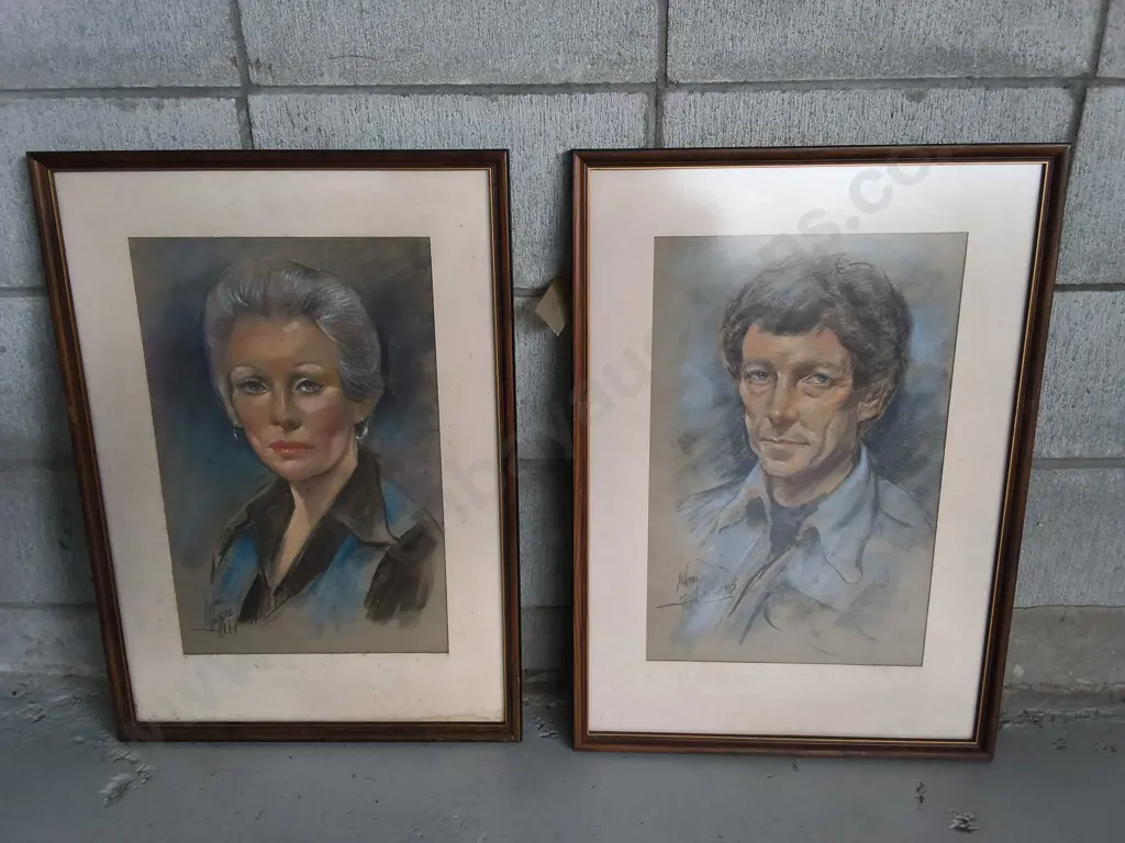 PAIR OF VINTAGE FRAMED ORIGINAL PASTEL PORTRAITS, JOHN PARSONS 1977, H 66 CM X W 47 CM Image 1++