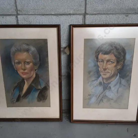 PAIR OF VINTAGE FRAMED ORIGINAL PASTEL PORTRAITS, JOHN PARSONS 1977, H 66 CM X W 47 CM
