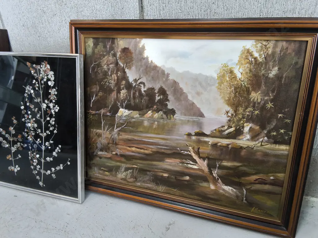 3 PIECES FRAMED ARTWORKS AND PRINT, INCLUDING ORIGINAL PAINTING SIGNED "J. MANTELL", TALLEST H 42 CM X W 52 CM Image 1++