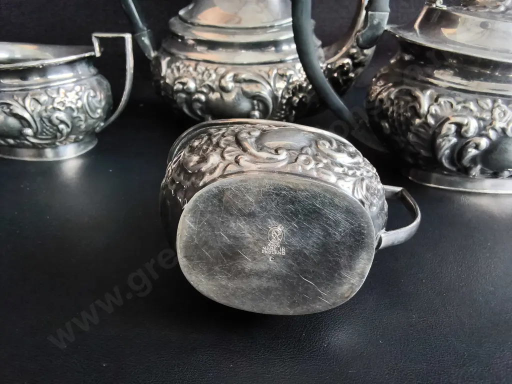 VINTAGE MAYELL EPNS SILVER PLATED 4 PIECE TEA AND COFFEE SERVICE SET, MADE IN ENGLAND, TALLEST H 24 CM Image 1++