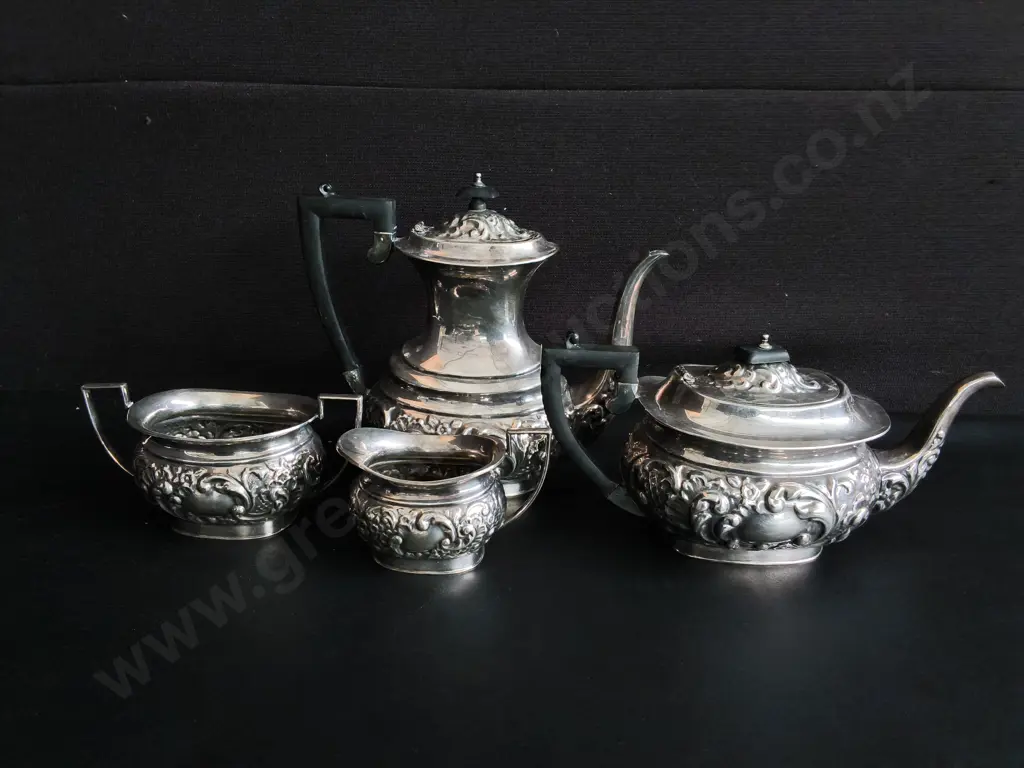 VINTAGE MAYELL EPNS SILVER PLATED 4 PIECE TEA AND COFFEE SERVICE SET, MADE IN ENGLAND, TALLEST H 24 CM Image 1++