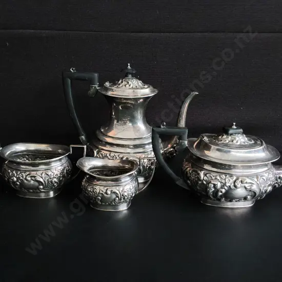 VINTAGE MAYELL EPNS SILVER PLATED 4 PIECE TEA AND COFFEE SERVICE SET, MADE IN ENGLAND, TALLEST H 24 CM