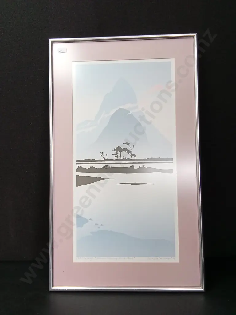 FRAMED LIMITED EDITION SCREEN PRINT YITLES "SUMMER EVENING MITRE PEAK" BY MALCOLM WARR L40CM H67CM Image 1++