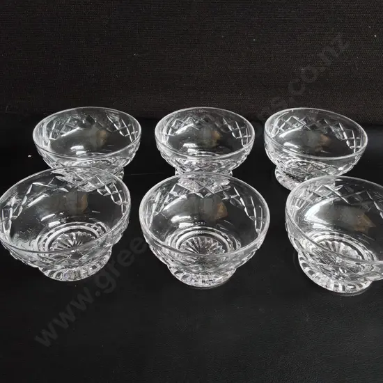 SET OF 6 VINTAGE CUT CRYSTAL FOOTED DESSERT BOWLS, STUART ENGLAND, H 6 CM
