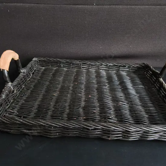 DARK WICKER SERVING TRAY, W 56 CM