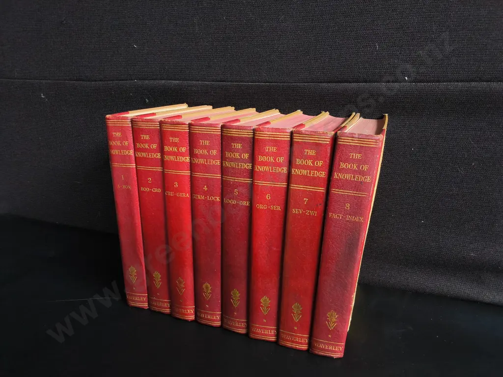 8 VOLUME SET OF RED LEATHER "THE BOOK OF KNOWLEDGE" Image 1++