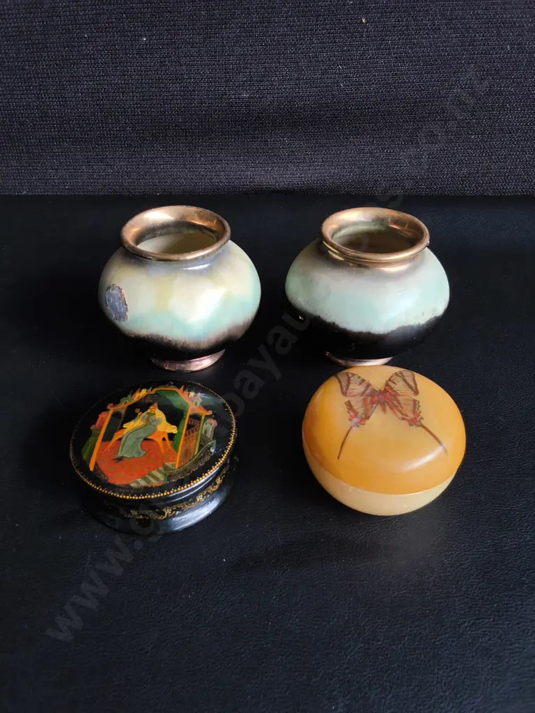 PAIR OF VINTAGE VASES MADE IN GERMANY, AND PAIR OF VINTAGE TRINKET BOXES, TALLEST H 7 CM Image 1++