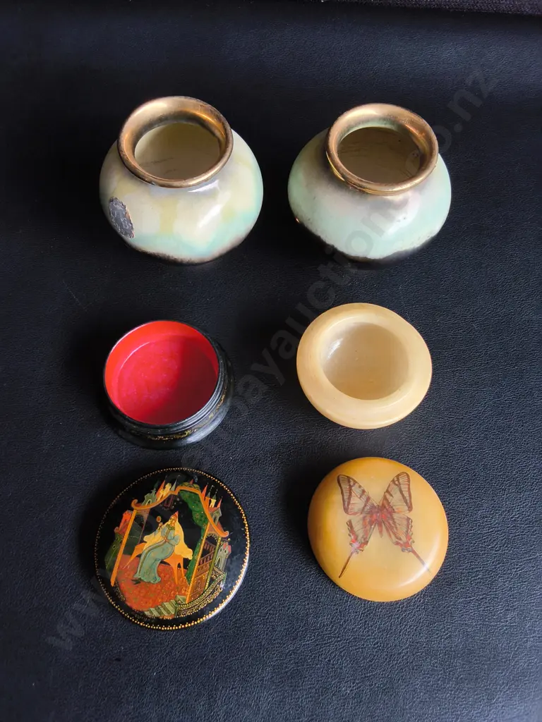 PAIR OF VINTAGE VASES MADE IN GERMANY, AND PAIR OF VINTAGE TRINKET BOXES, TALLEST H 7 CM Image 1++