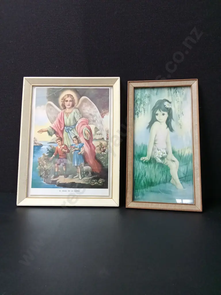 2 FRAMED VINTAGE ARTWORKS LARGEST 34 X 26CM Image 1++