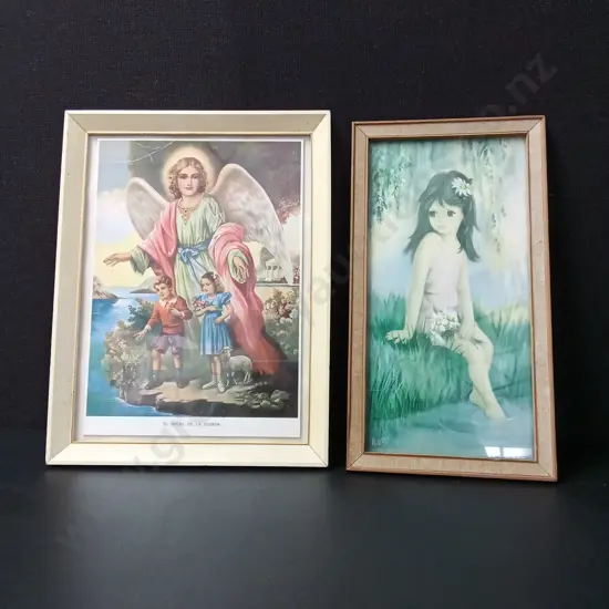 2 FRAMED VINTAGE ARTWORKS LARGEST 34 X 26CM