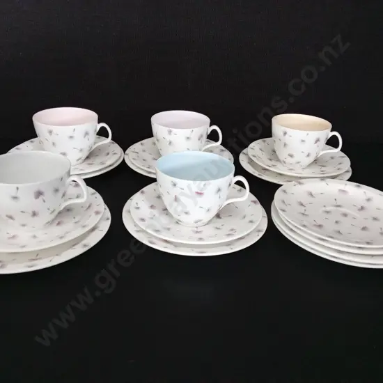 5 VINTAGE THISTLEDOWN E. BRAIN & CO TEA TRIOS WITH 4 EXTRA SAUCERS
