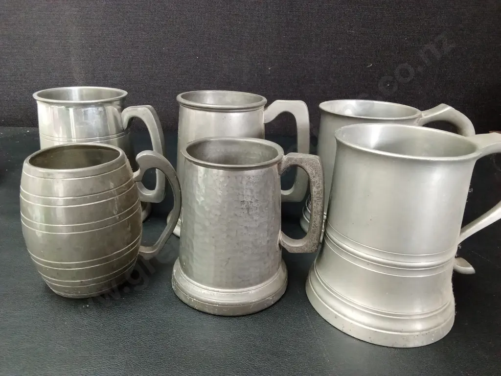 6 PEWTER BEER MUGS TALLEST H12CM Image 1++