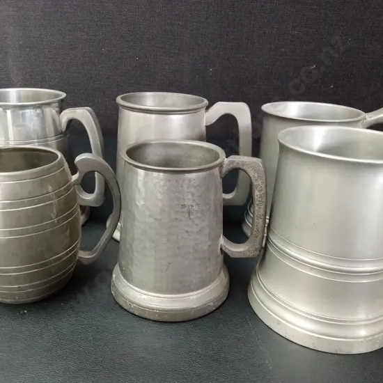 6 PEWTER BEER MUGS TALLEST H12CM