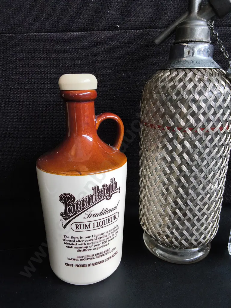 VINTAGE GLASS SODA SIPHON, GLASS SALT AND PEPPER SHAKERS, AND VINTAGE RUM STONEWARE DEMIJOHN, TALLEST H 35 CM Image 1++