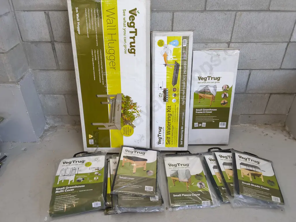 BRAND NEW WALL HUGGER, SELF WATERING KIT, SMALL GREENHOUSE, INCLUDING 3 SMALL SHADE COVERS, FLEECE COVER, ETC. Image 1++