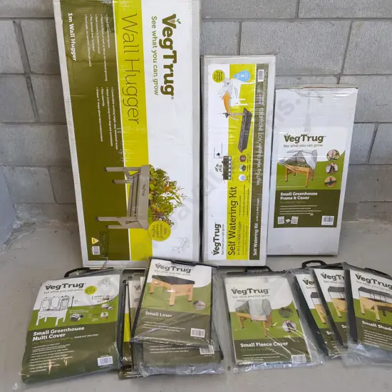 BRAND NEW WALL HUGGER, SELF WATERING KIT, SMALL GREENHOUSE, INCLUDING 3 SMALL SHADE COVERS, FLEECE COVER, ETC.