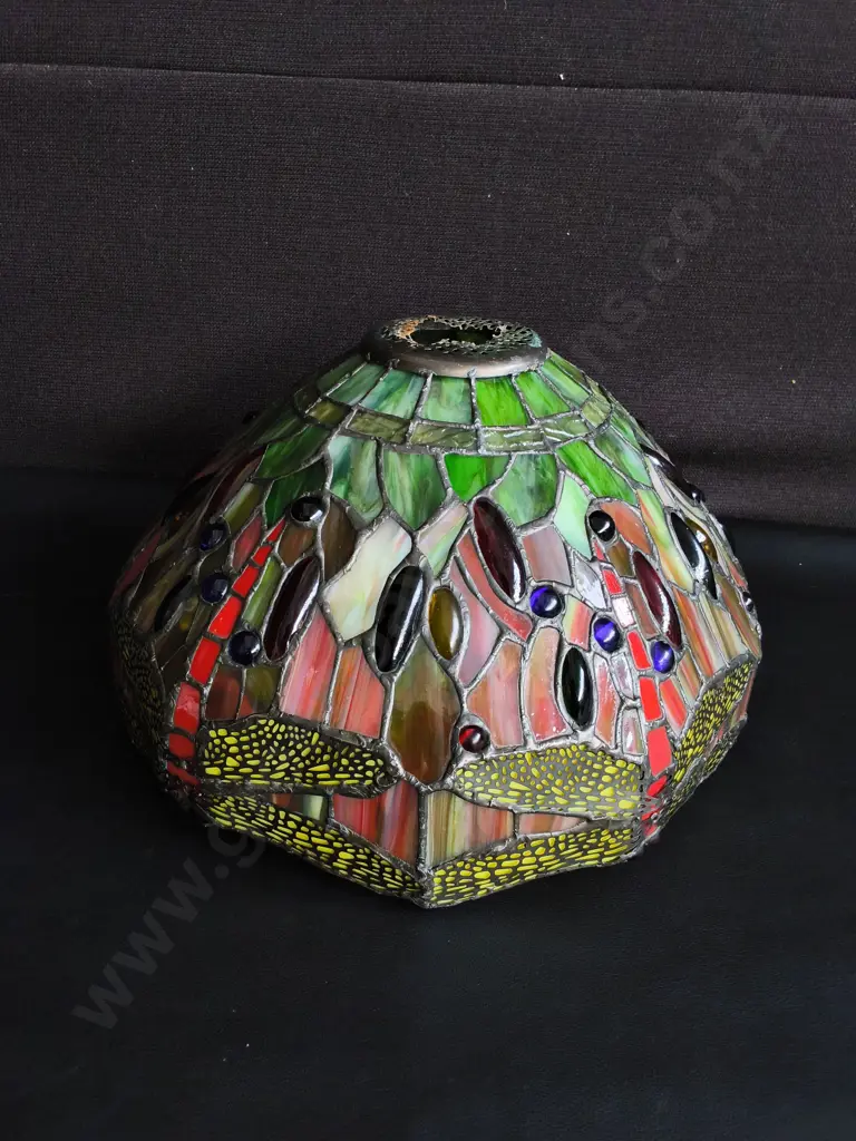 VINTAGE TIFFANY STYLE STAINED GLASS LAMP SHADE Image 1++