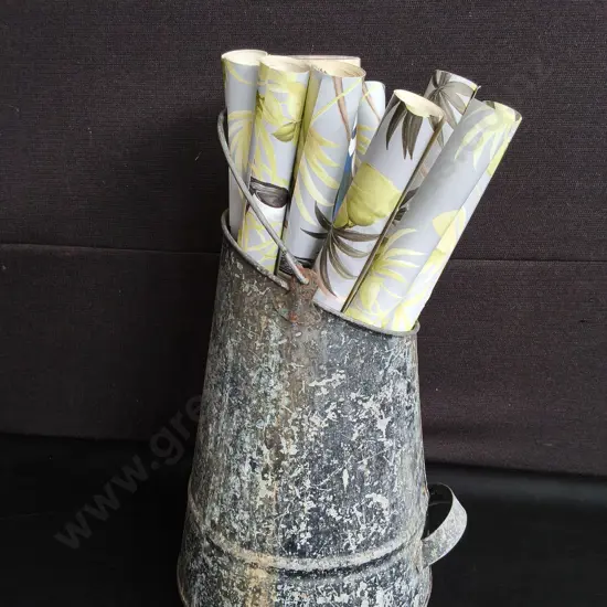 VINTAGE METAL BUCKET H 40 CM, AMD COLLECTION OF BOTANICAL WALLPAPER
