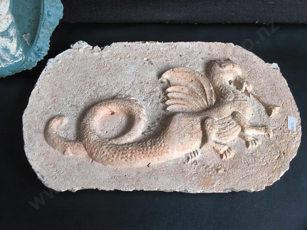 PAIR OF CARVED CLAY RELIEF PLAQUES, WIDEST W 43 CM Image 1++
