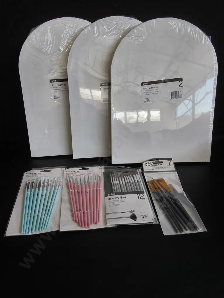 BRAND NEW CANVASES AND PAINTBRUSHES, 7 PIECES Image 1++