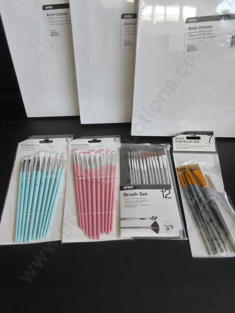 BRAND NEW CANVASES AND PAINTBRUSHES, 7 PIECES Image 1++