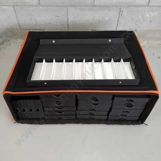 SUIT CASE FULL OF 25 DISPLAY CASES, EACH CASE IS 49CM X 17CM