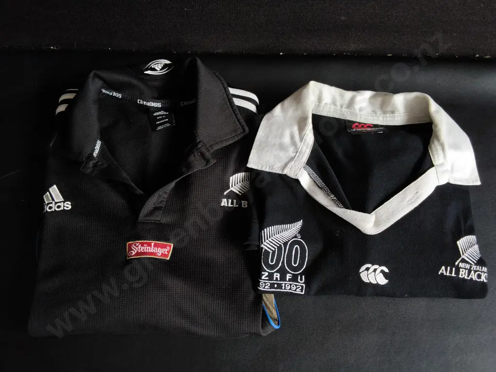 PAIR OF ALL BLACKS JERSEYS, ADIDAS SIZE XL, AND CANTERBURY 46" Image 1++