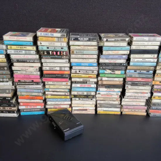 COLLECTION OF CASSETTES AND CASSETTE PLAYER