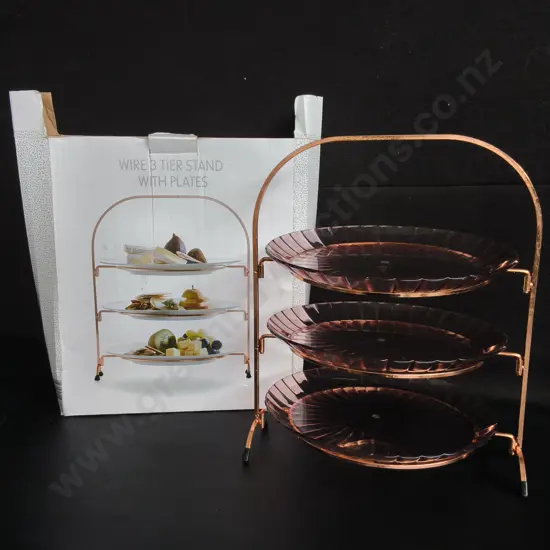 WIRE 3 TIER STAND WITH PLATES, H 38 CM