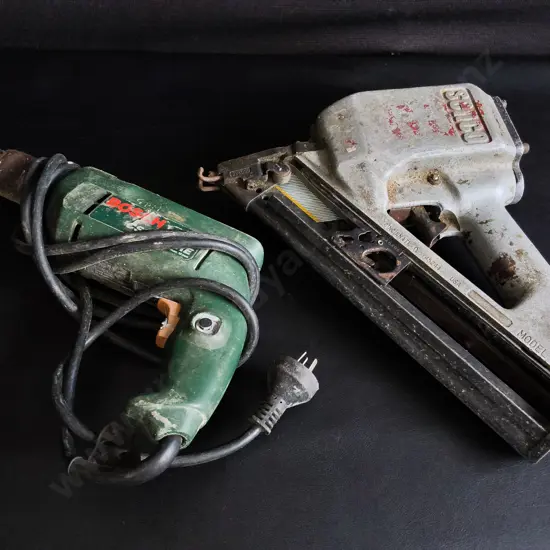 VINTAGE SENCO PNEUMATIC NAILER AND BOSCH POWER DRILL