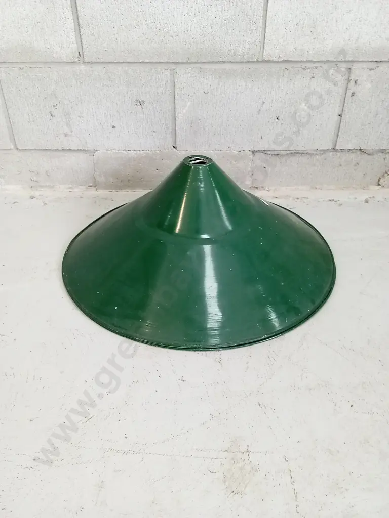 2 GREEN METAL INDUSTRIAL SHADES, 54CM DIAMETER Image 1++