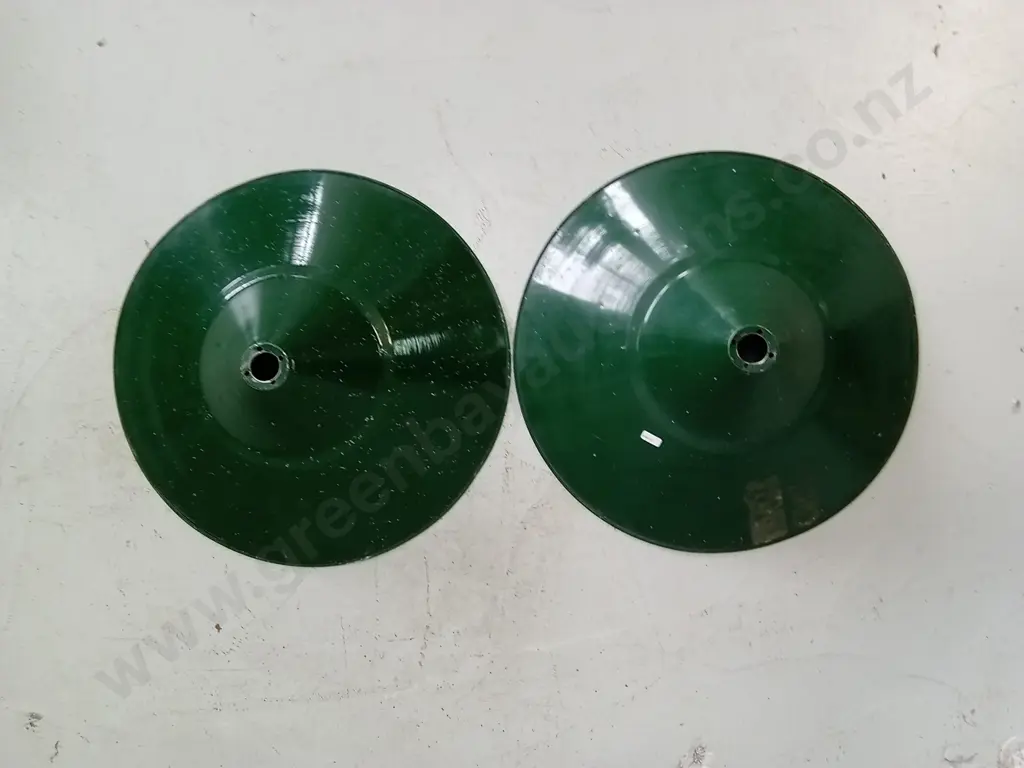 2 GREEN METAL INDUSTRIAL SHADES, 54CM DIAMETER Image 1++