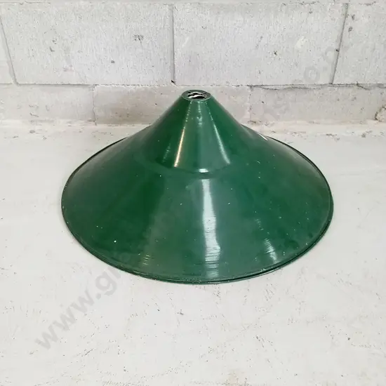 2 GREEN METAL INDUSTRIAL SHADES, 54CM DIAMETER