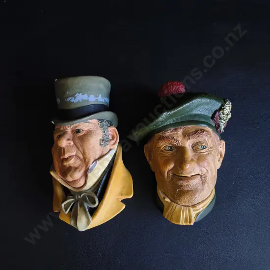 PAIR OF VINTAGE BOSSONS CHALKWARE HEADS, MR. MICAWBER, AND JOCK, 1960S, TALLEST H 17 CM