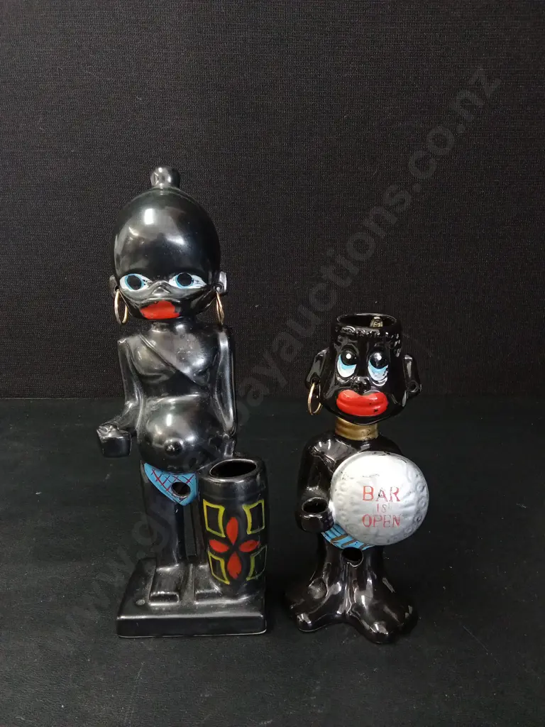 2 VINTAGE CERAMIC BLACK AMERICANA BAR FIGURINES TALLEST H23CM Image 1++