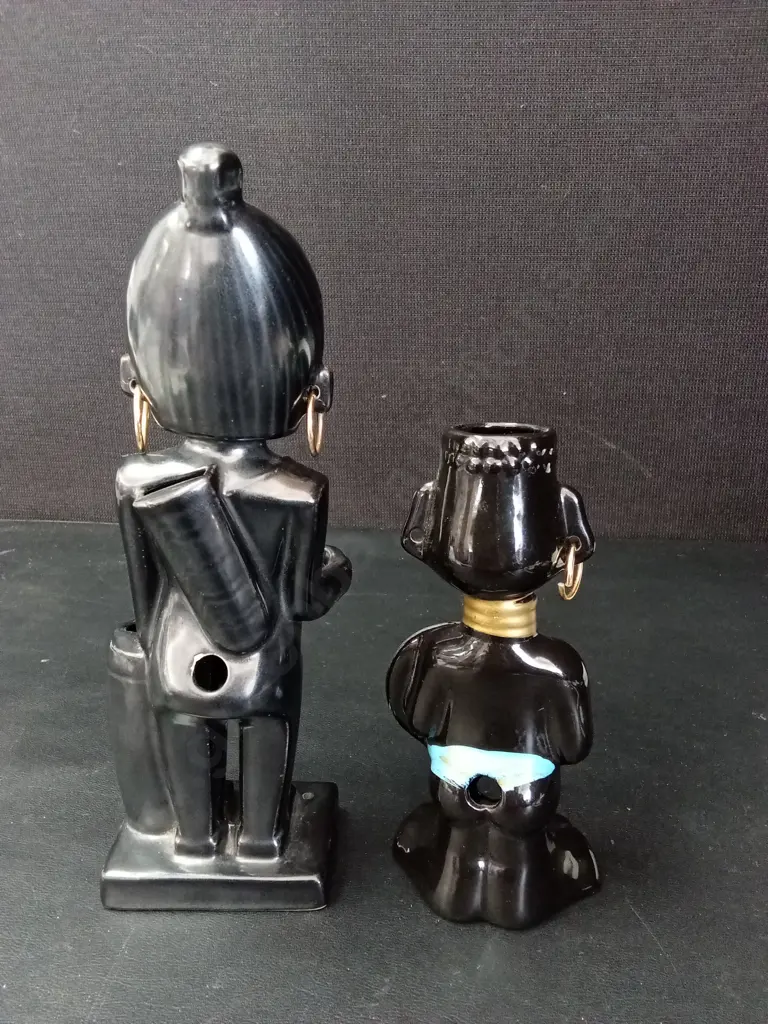 2 VINTAGE CERAMIC BLACK AMERICANA BAR FIGURINES TALLEST H23CM Image 1++