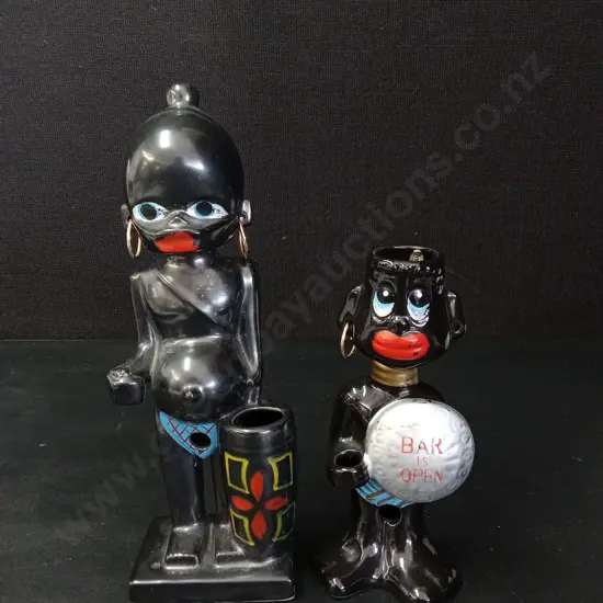 2 VINTAGE CERAMIC BLACK AMERICANA BAR FIGURINES TALLEST H23CM