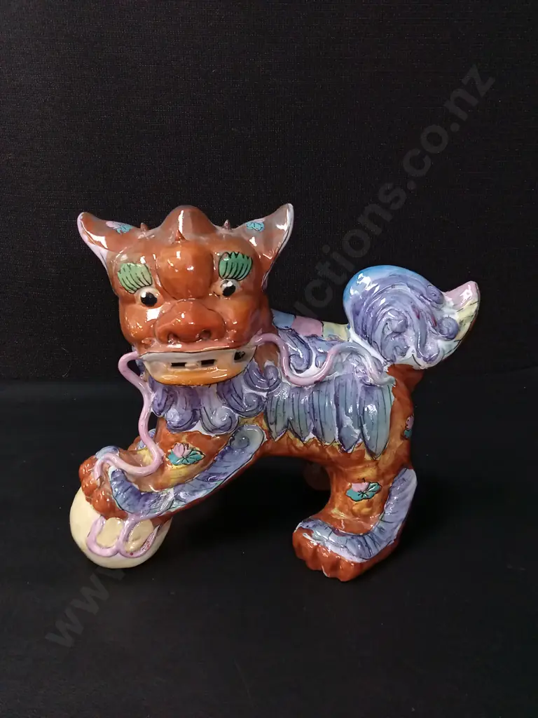 GLAZED CERAMIC CHINESE GUARDIAN FOO DOG H20.5CM Image 1++