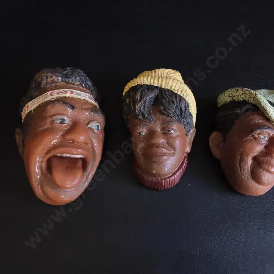 VINTAGE CARICATURE FACE WALL HANGING, MID CENTURY, TALLEST H 14 CM